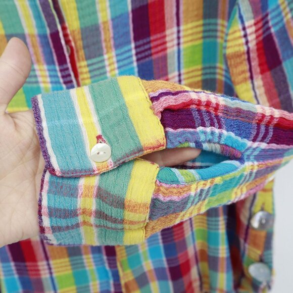 Soft Surroundings Plaid Shirt Women XL Multi Boho Eclectic Whimsical Playful Mod - Picture 9 of 16
